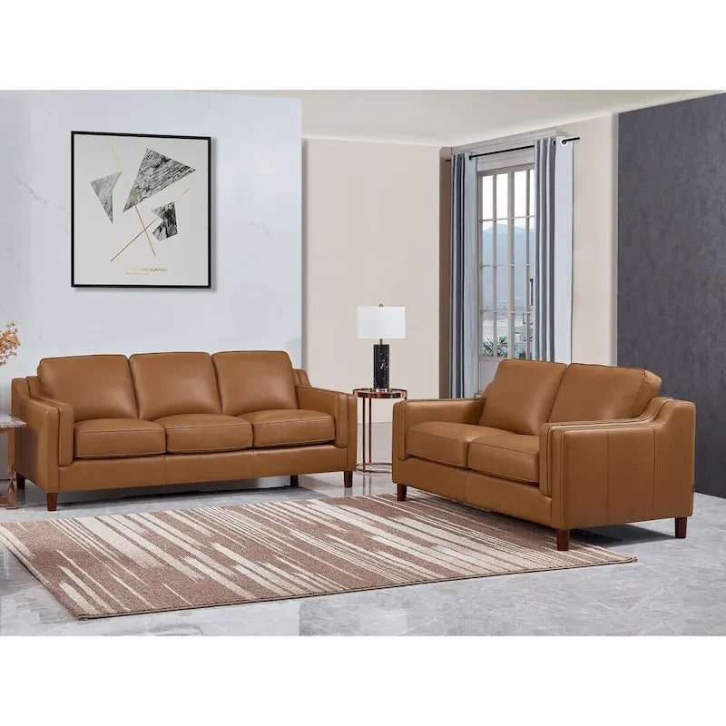 Top-Grain Leather Sofa & Loveseat Set | Track Arm | Brown / Truffle / Cognac / Taupe