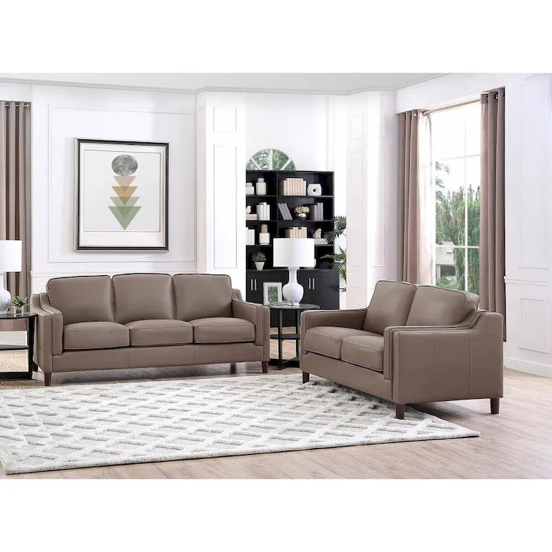 Top-Grain Leather Sofa & Loveseat Set | Track Arm | Brown / Truffle / Cognac / Taupe