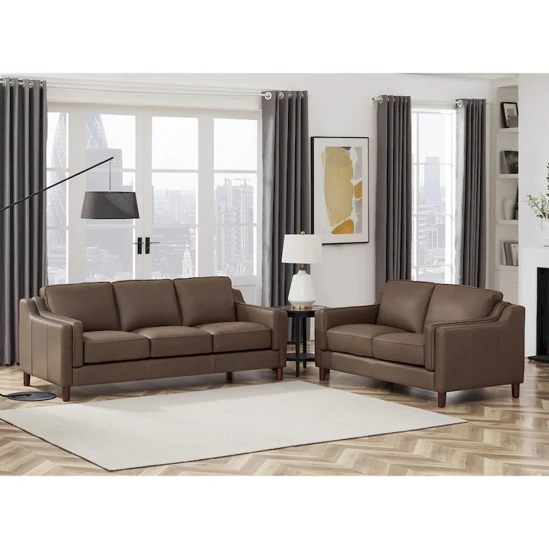Top-Grain Leather Sofa & Loveseat Set | Track Arm | Brown / Truffle / Cognac / Taupe