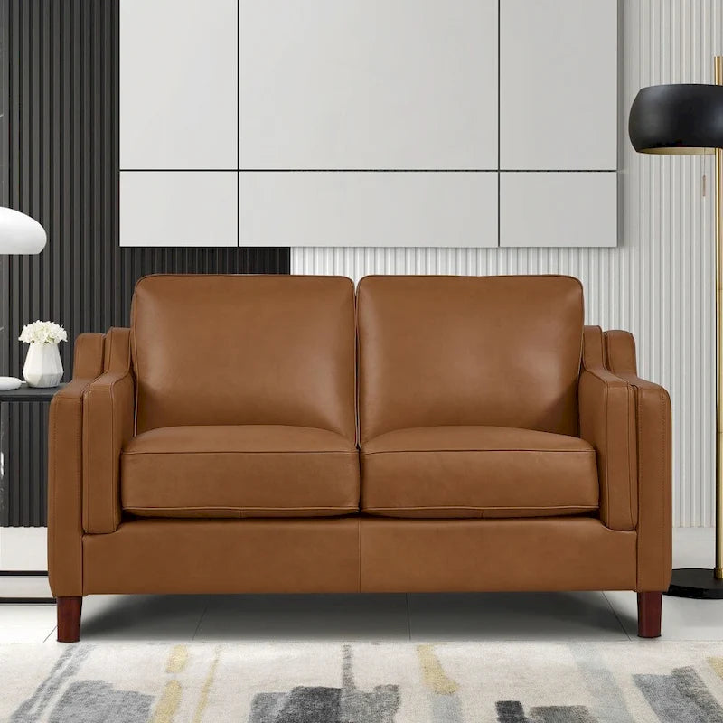 Top-Grain Leather Sofa & Loveseat Set | Track Arm | Brown / Truffle / Cognac / Taupe