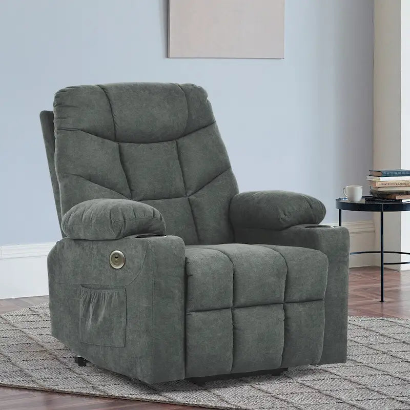 Grey / Brown Power Lift Massage Recliner Chair, Single Seat