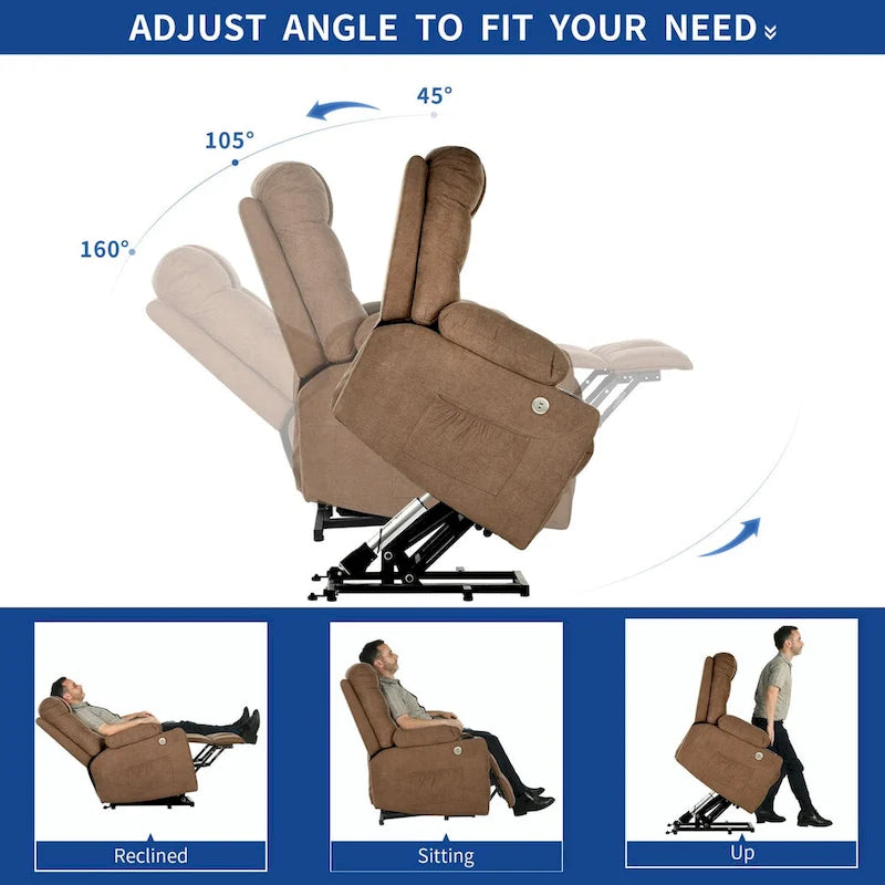 Grey / Brown Power Lift Massage Recliner Chair, Single Seat