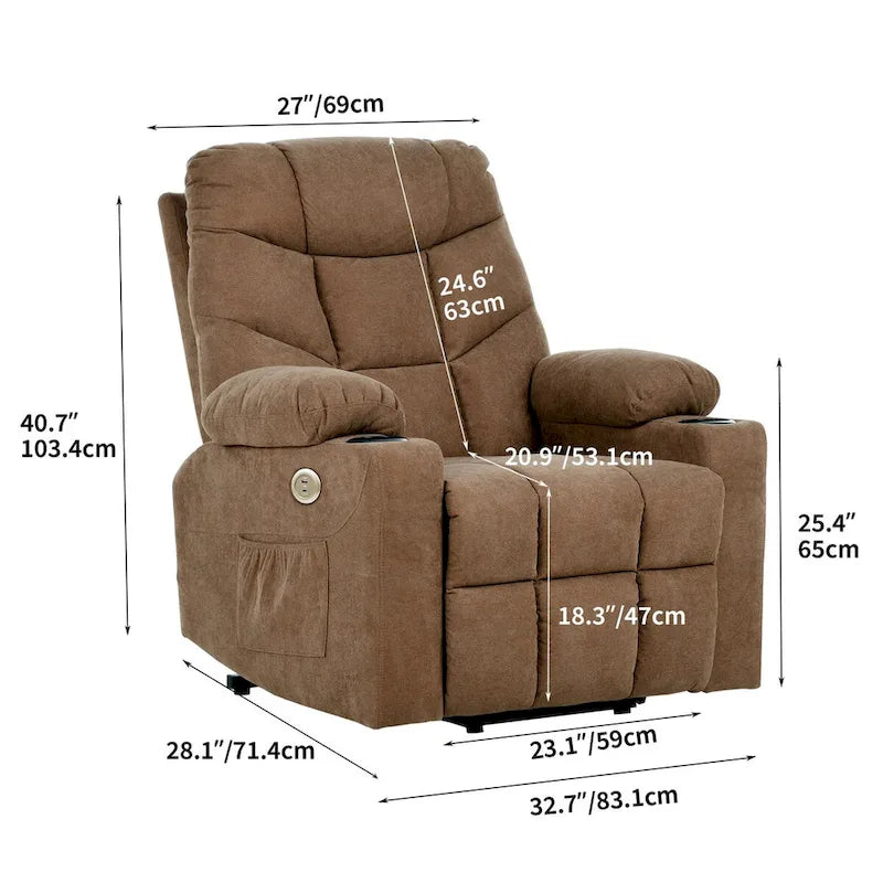 Grey / Brown Power Lift Massage Recliner Chair, Single Seat