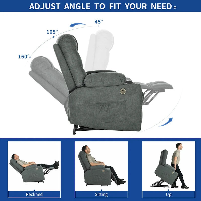 Grey / Brown Power Lift Massage Recliner Chair, Single Seat