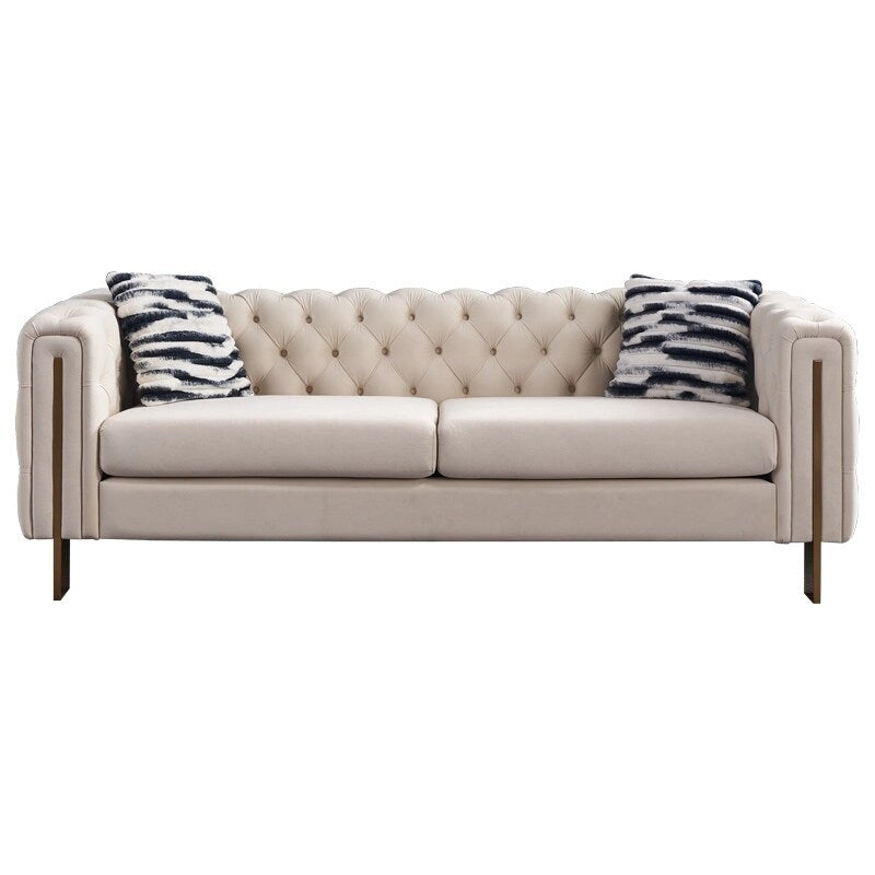 Cream / Blue / Pink / Green / Black Velvet Tufted 3-Seater Sofa – Golden Legs