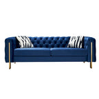 Cream / Blue / Pink / Green / Black Velvet Tufted 3-Seater Sofa – Golden Legs