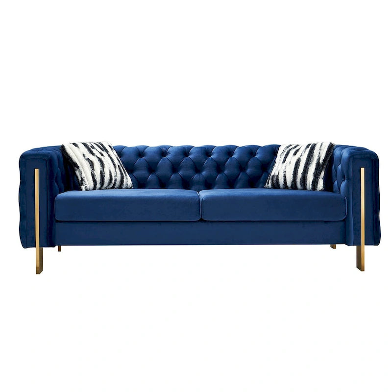Cream / Blue / Pink / Green / Black Velvet Tufted 3-Seater Sofa – Golden Legs