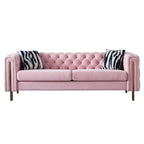 Cream / Blue / Pink / Green / Black Velvet Tufted 3-Seater Sofa – Golden Legs
