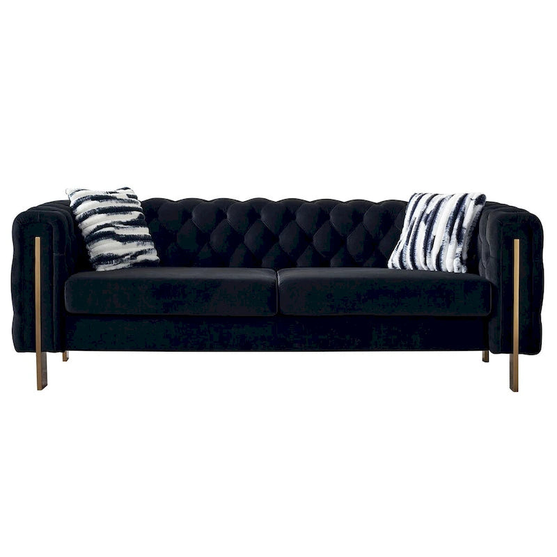 Cream / Blue / Pink / Green / Black Velvet Tufted 3-Seater Sofa – Golden Legs