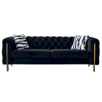 Cream / Blue / Pink / Green / Black Velvet Tufted 3-Seater Sofa – Golden Legs