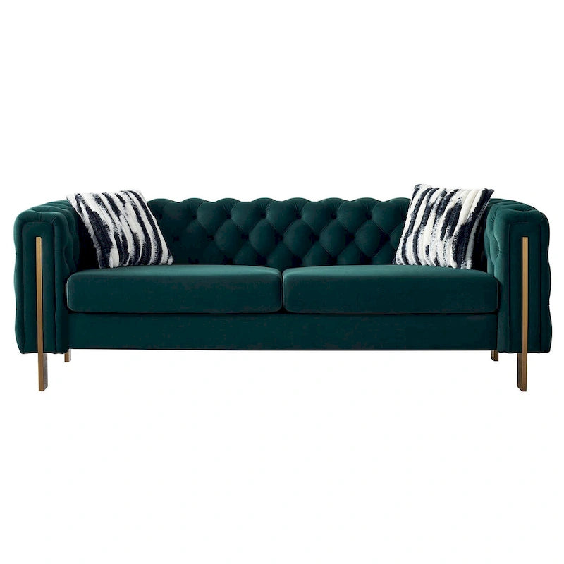 Cream / Blue / Pink / Green / Black Velvet Tufted 3-Seater Sofa – Golden Legs