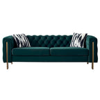 Cream / Blue / Pink / Green / Black Velvet Tufted 3-Seater Sofa – Golden Legs