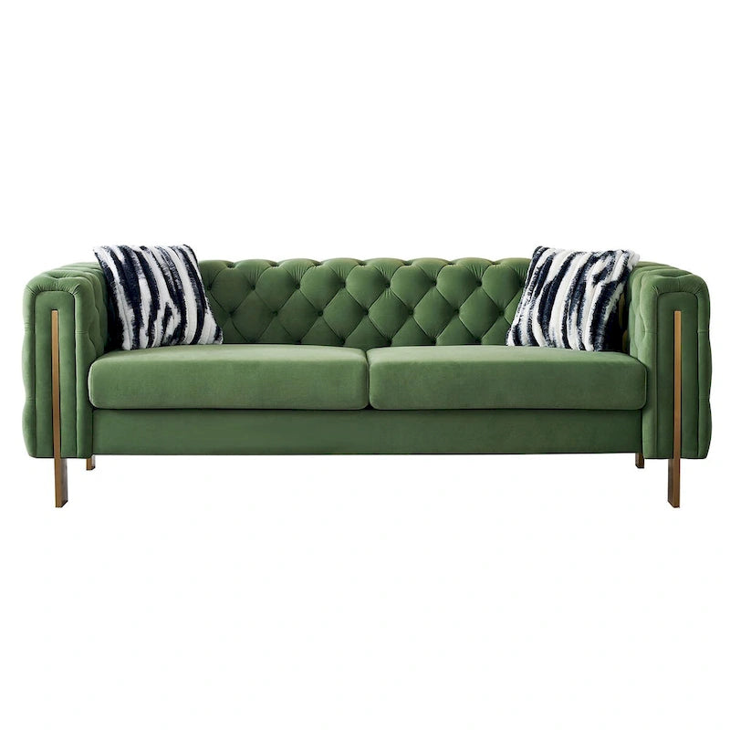 Cream / Blue / Pink / Green / Black Velvet Tufted 3-Seater Sofa – Golden Legs