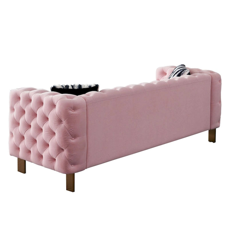 Cream / Blue / Pink / Green / Black Velvet Tufted 3-Seater Sofa – Golden Legs