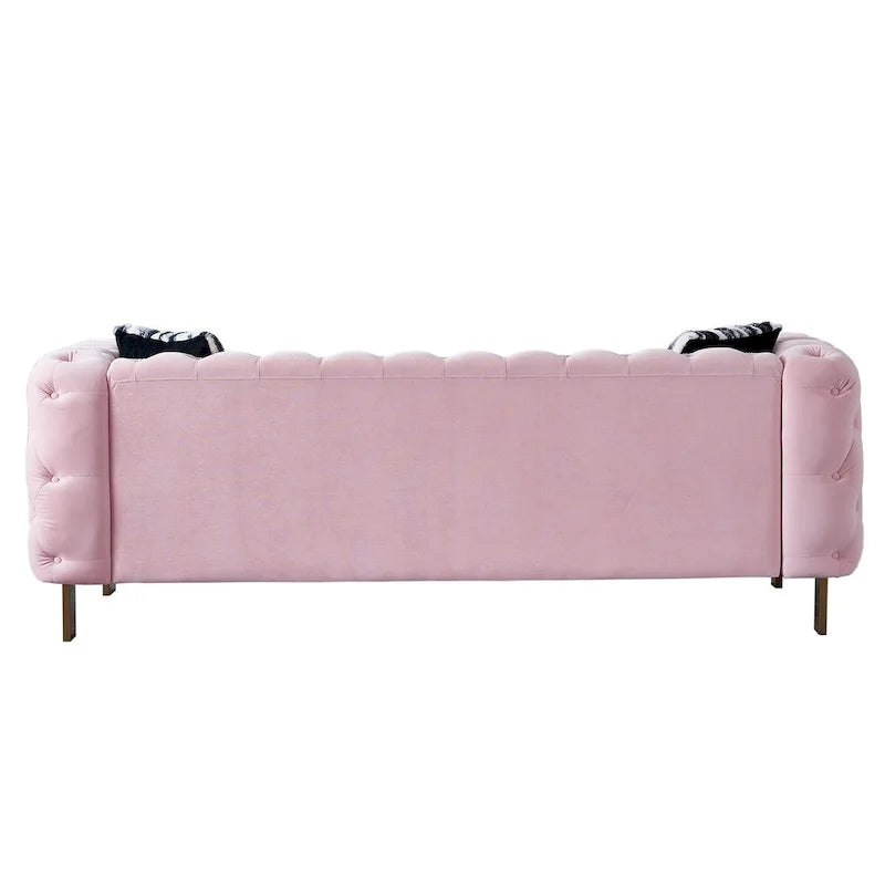 Cream / Blue / Pink / Green / Black Velvet Tufted 3-Seater Sofa – Golden Legs