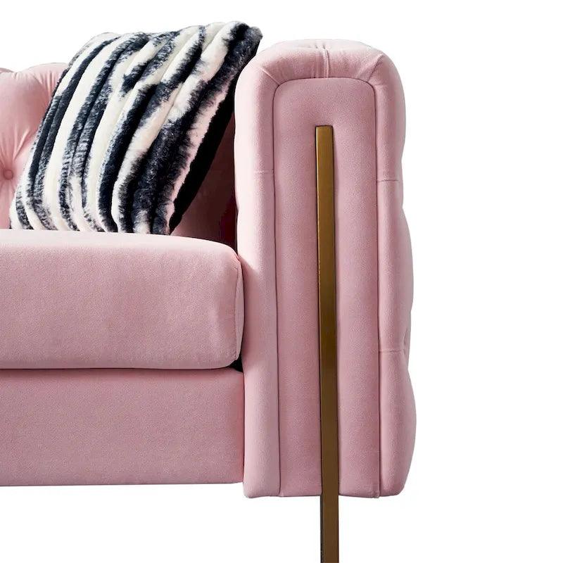 Cream / Blue / Pink / Green / Black Velvet Tufted 3-Seater Sofa – Golden Legs