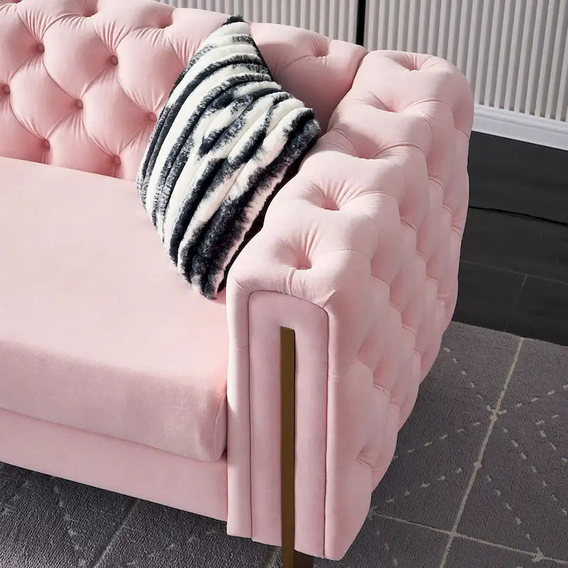Cream / Blue / Pink / Green / Black Velvet Tufted 3-Seater Sofa – Golden Legs