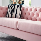 Cream / Blue / Pink / Green / Black Velvet Tufted 3-Seater Sofa – Golden Legs