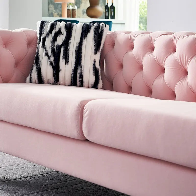 Cream / Blue / Pink / Green / Black Velvet Tufted 3-Seater Sofa – Golden Legs