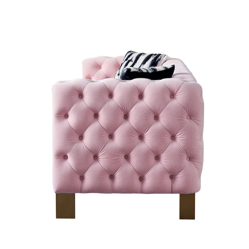 Cream / Blue / Pink / Green / Black Velvet Tufted 3-Seater Sofa – Golden Legs