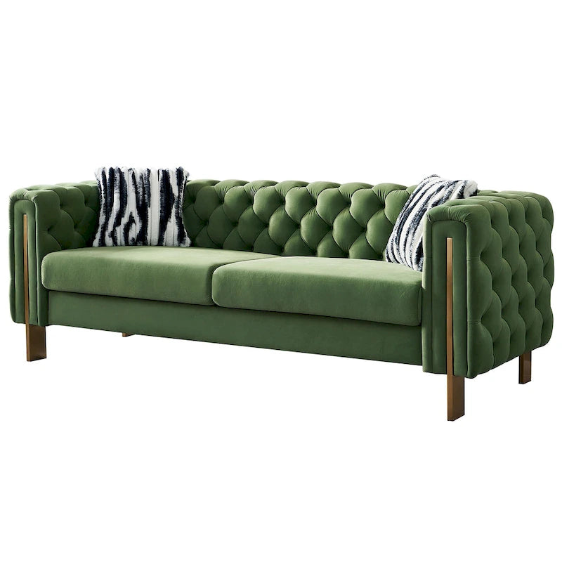 Cream / Blue / Pink / Green / Black Velvet Tufted 3-Seater Sofa – Golden Legs