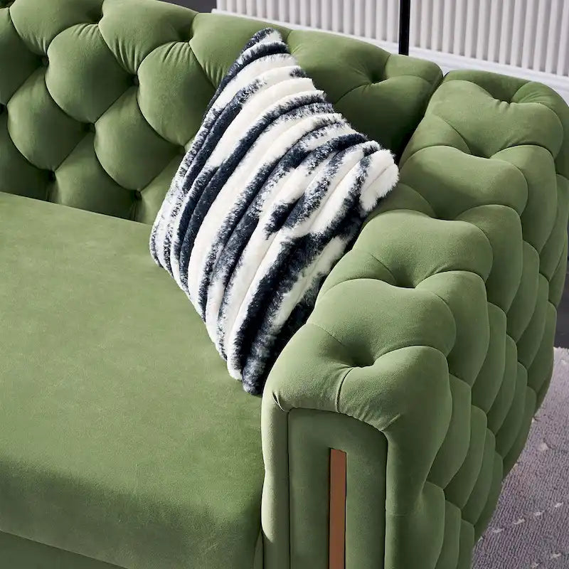 Cream / Blue / Pink / Green / Black Velvet Tufted 3-Seater Sofa – Golden Legs