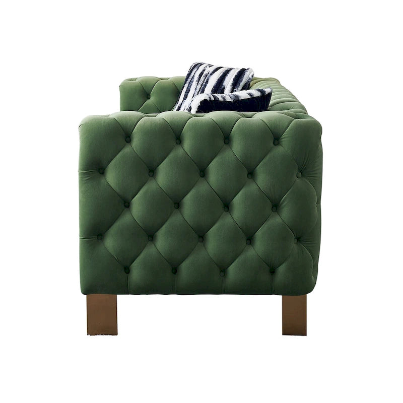 Cream / Blue / Pink / Green / Black Velvet Tufted 3-Seater Sofa – Golden Legs