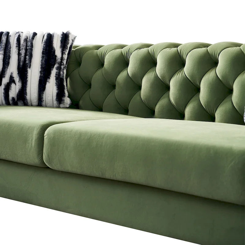 Cream / Blue / Pink / Green / Black Velvet Tufted 3-Seater Sofa – Golden Legs