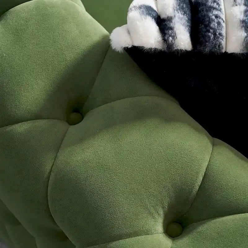 Cream / Blue / Pink / Green / Black Velvet Tufted 3-Seater Sofa – Golden Legs