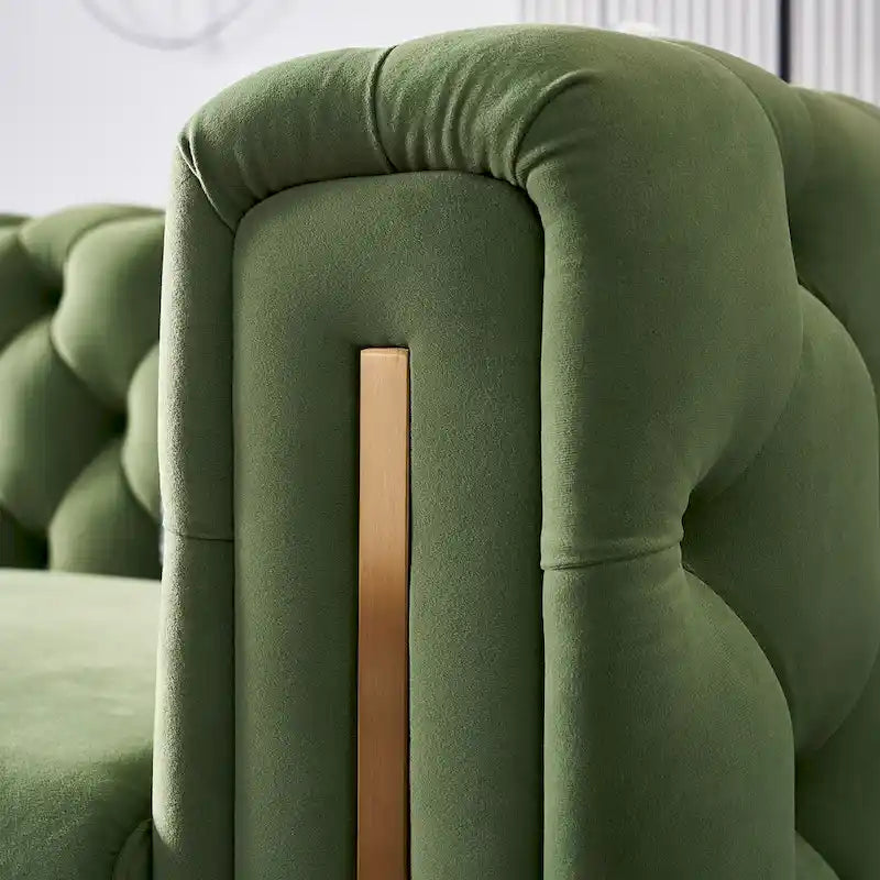 Cream / Blue / Pink / Green / Black Velvet Tufted 3-Seater Sofa – Golden Legs