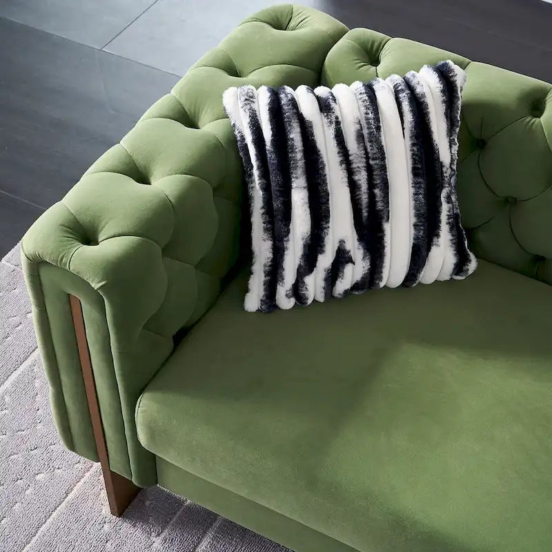 Cream / Blue / Pink / Green / Black Velvet Tufted 3-Seater Sofa – Golden Legs