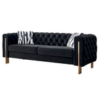 Cream / Blue / Pink / Green / Black Velvet Tufted 3-Seater Sofa – Golden Legs