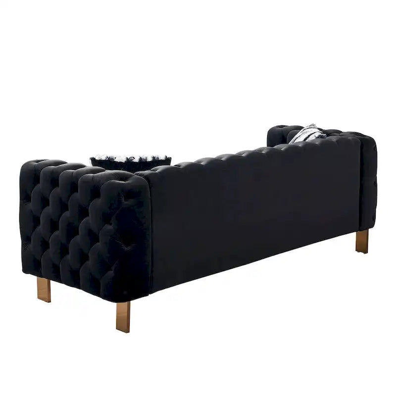 Cream / Blue / Pink / Green / Black Velvet Tufted 3-Seater Sofa – Golden Legs