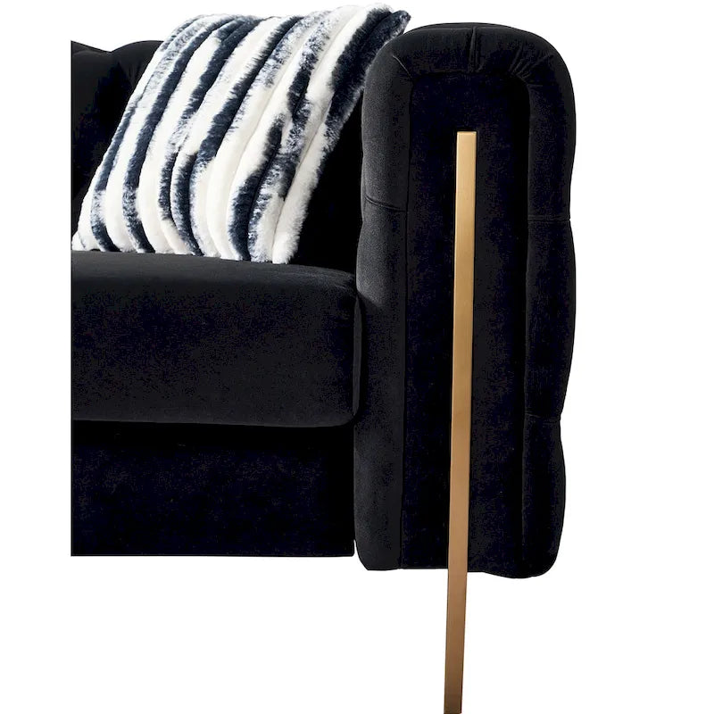 Cream / Blue / Pink / Green / Black Velvet Tufted 3-Seater Sofa – Golden Legs