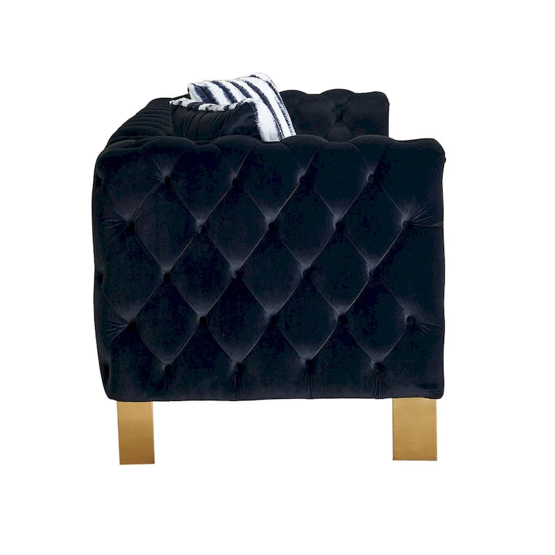 Cream / Blue / Pink / Green / Black Velvet Tufted 3-Seater Sofa – Golden Legs