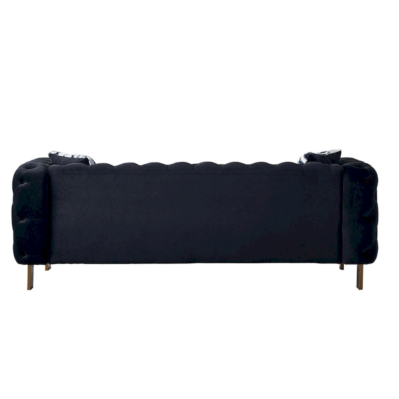 Cream / Blue / Pink / Green / Black Velvet Tufted 3-Seater Sofa – Golden Legs
