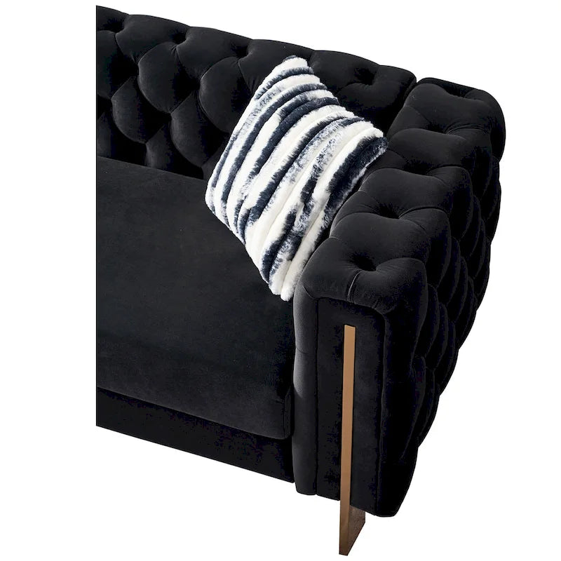 Cream / Blue / Pink / Green / Black Velvet Tufted 3-Seater Sofa – Golden Legs