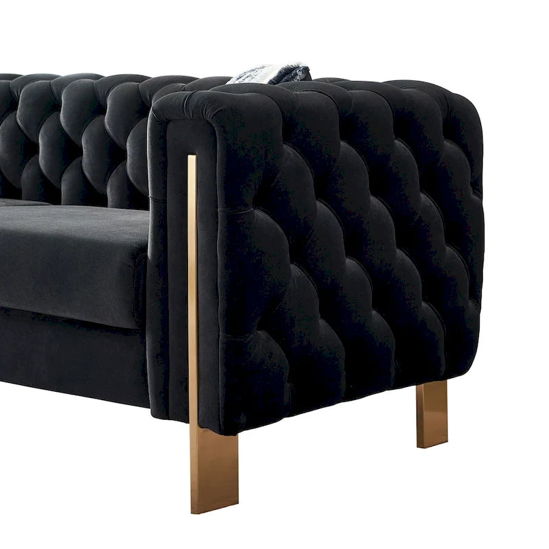 Cream / Blue / Pink / Green / Black Velvet Tufted 3-Seater Sofa – Golden Legs