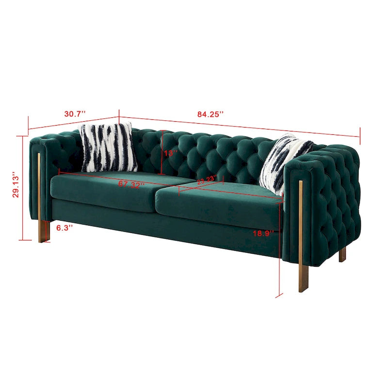 Cream / Blue / Pink / Green / Black Velvet Tufted 3-Seater Sofa – Golden Legs
