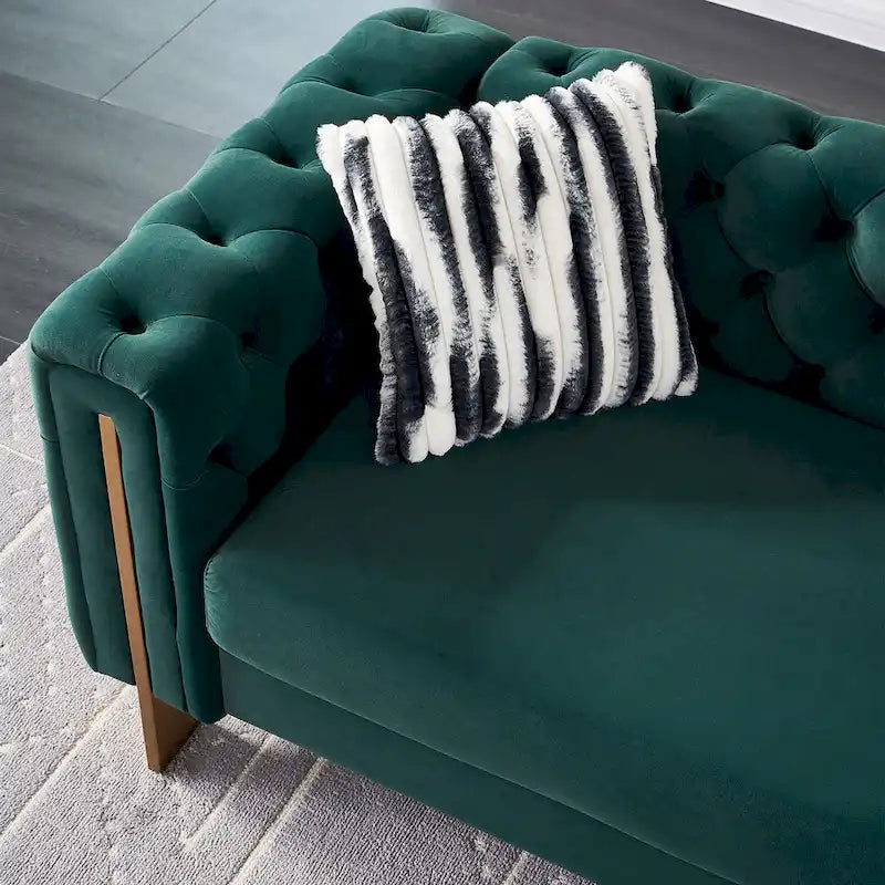 Cream / Blue / Pink / Green / Black Velvet Tufted 3-Seater Sofa – Golden Legs
