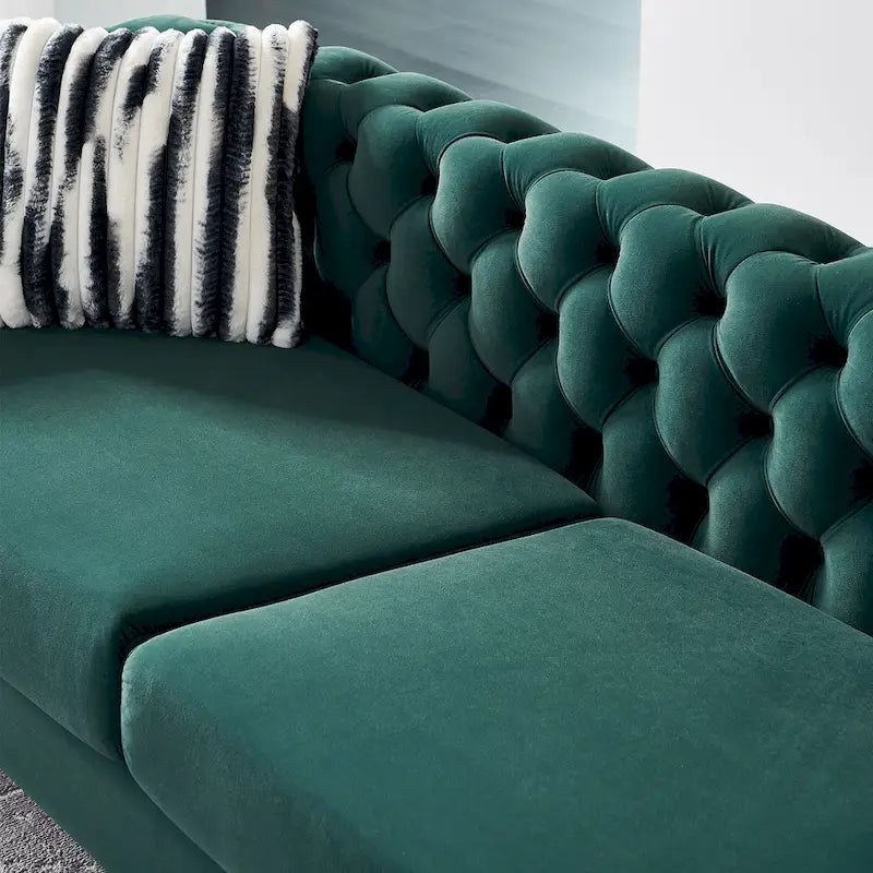 Cream / Blue / Pink / Green / Black Velvet Tufted 3-Seater Sofa – Golden Legs