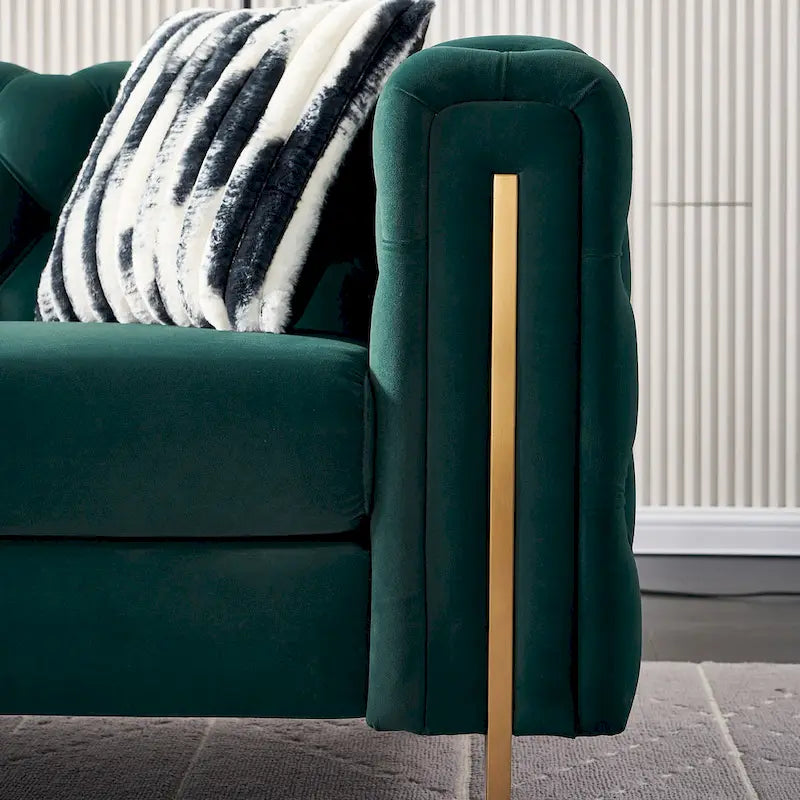 Cream / Blue / Pink / Green / Black Velvet Tufted 3-Seater Sofa – Golden Legs