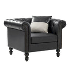 Traditional PU Leather Armchair with Nailhead Trim – 1-Seat, Black / Camel / Navy