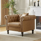Traditional PU Leather Armchair with Nailhead Trim – 1-Seat, Black / Camel / Navy