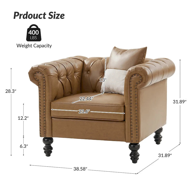 Traditional PU Leather Armchair with Nailhead Trim – 1-Seat, Black / Camel / Navy