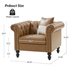 Traditional PU Leather Armchair with Nailhead Trim – 1-Seat, Black / Camel / Navy