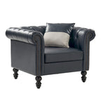Traditional PU Leather Armchair with Nailhead Trim – 1-Seat, Black / Camel / Navy