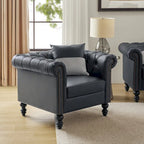 Traditional PU Leather Armchair with Nailhead Trim – 1-Seat, Black / Camel / Navy