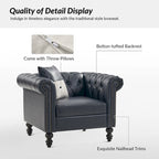 Traditional PU Leather Armchair with Nailhead Trim – 1-Seat, Black / Camel / Navy