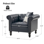 Traditional PU Leather Armchair with Nailhead Trim – 1-Seat, Black / Camel / Navy